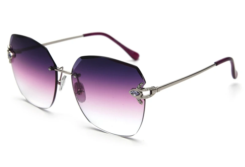 gradient purple lens Kachawoo, женские солнцезащитные очки без оправы, квадратные, розовые, металлические, золотые, зеленые, солнцезащитные очки для женщин, стразы, высокое качество, неправильный стиль - Цвет линз: gradient purple lens