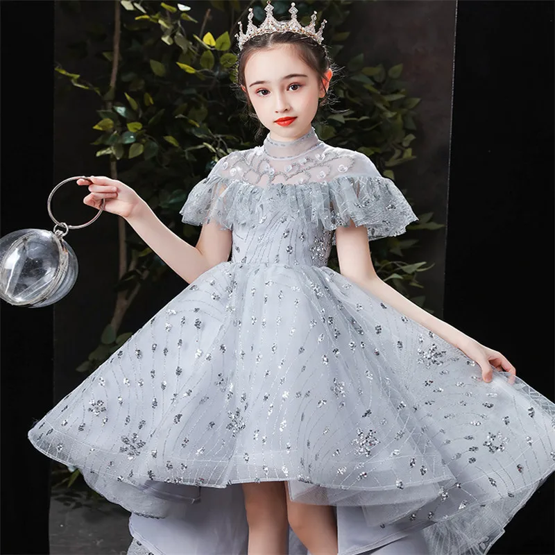 

Детское вечернее платье с блестками, пышное платье принцессы с хвостом для маленьких девочек
