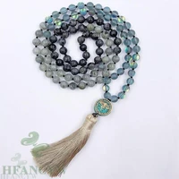 6mm natural spectrolite gemstone 108 beads tassel mala necklace fancy bless lucky chakra wristband chic yoga reiki