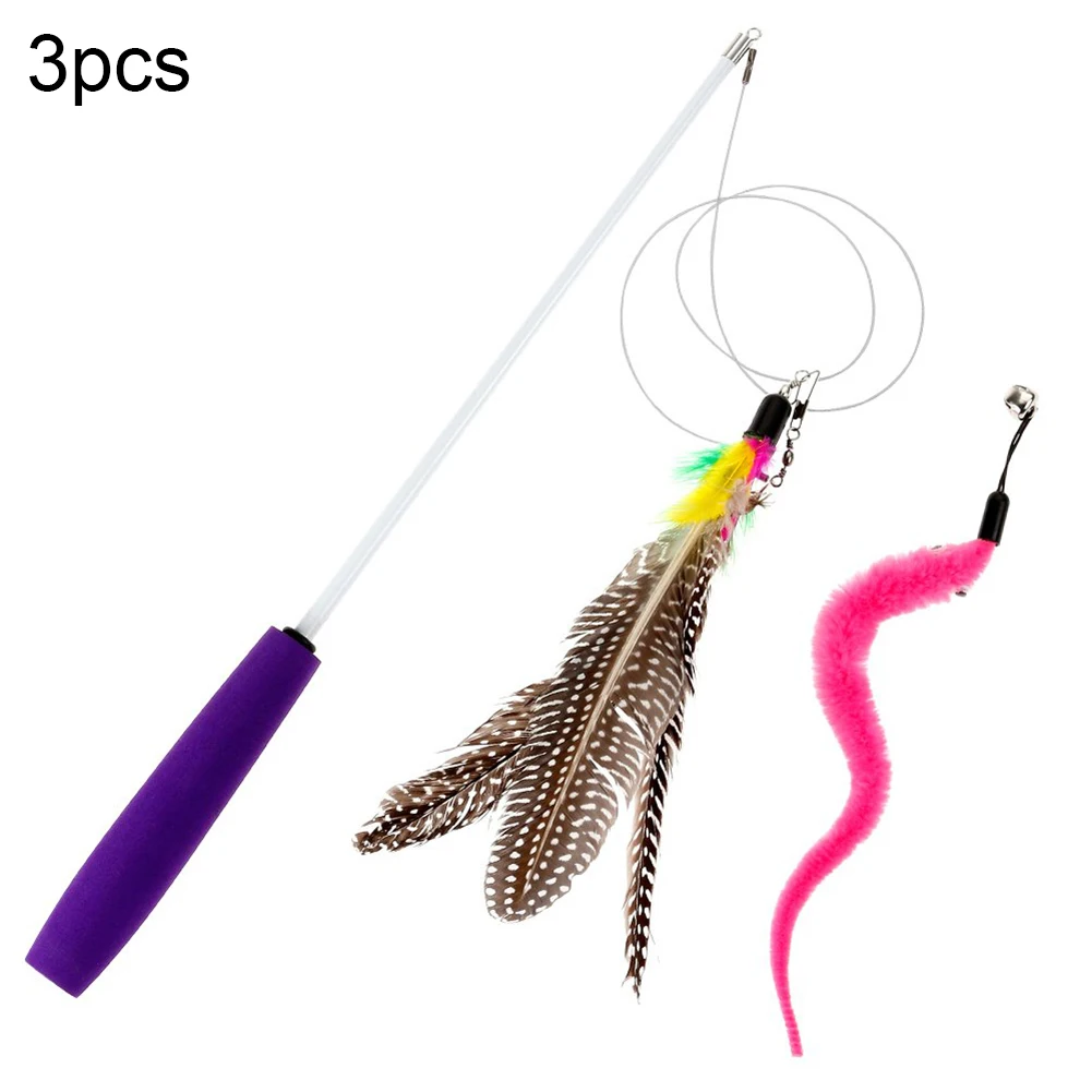 3 шт. Pet Дразнилка для кошек выдвижной палочка перо червь колокол бреющая головка