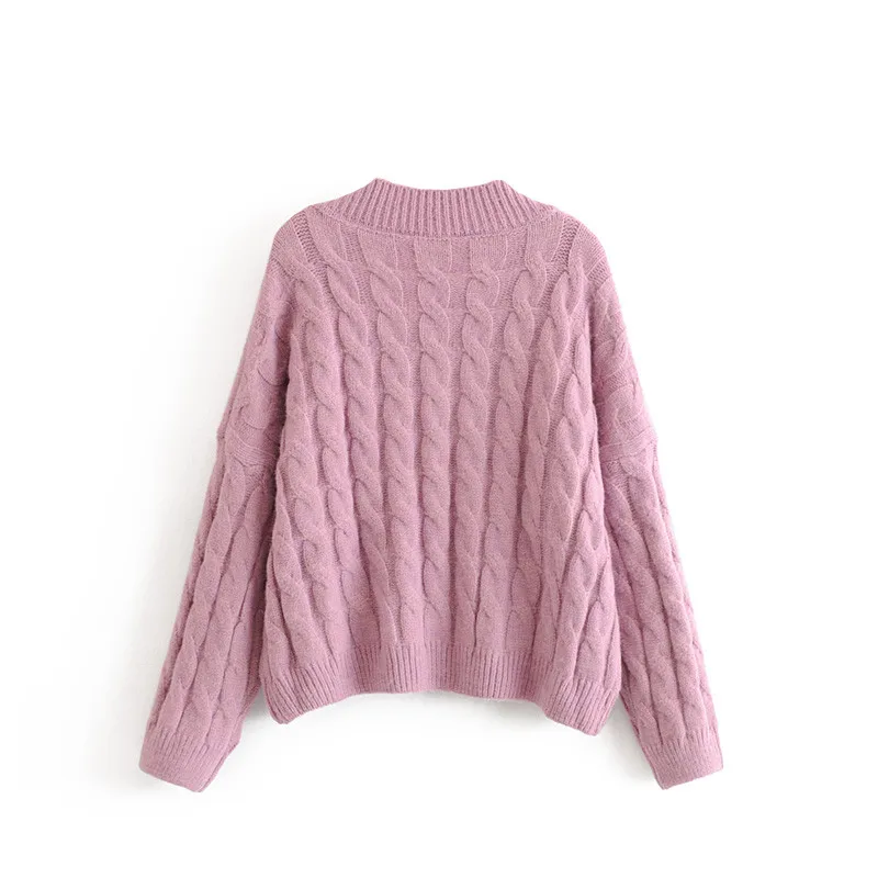 NSZ Women Purple Thick Twisted Sweater Female Long Sleeve Cropped Knitwear Warm Winter Knitted Pullovers Pull Femme | Женская одежда