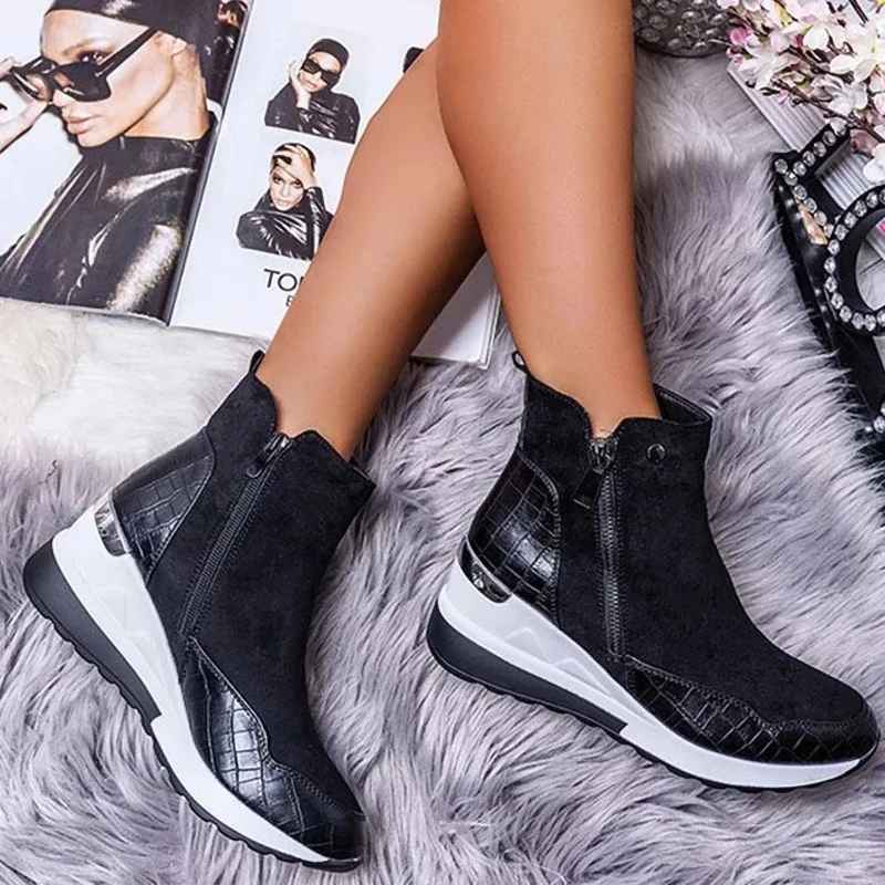 

2021 Women Boots fashion Winter ankle waterproof Boots Round Toe Wedges Snow Warm Women's Sneakers Work Non-slip Female Shoes