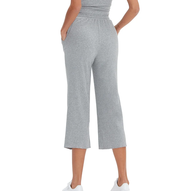 

Casual Women Pants Cotton Sweatshirt Wide Leg Pants with Pockets