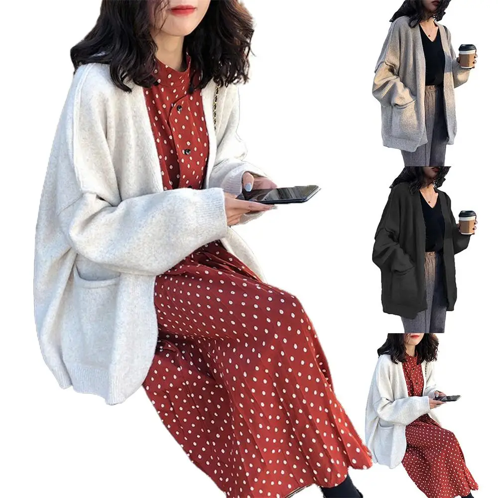 

Women Knitted Long Sleeve Cardigan Jumper Tops Casual Sweater Coat Ladies Loose Jacket Solid Color