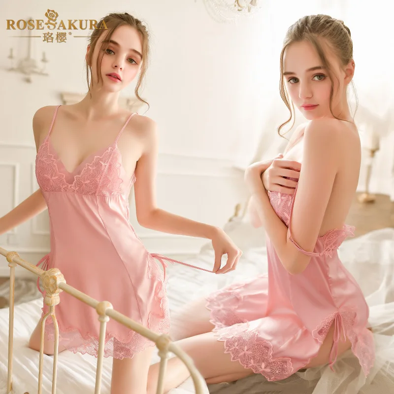 

Сексуальное нижнее белье с вышивкой, шелковая ночная сорочка с Боковым Разрезом, прозрачная ночная рубашка с глубоким вырезом, оптовая прод...