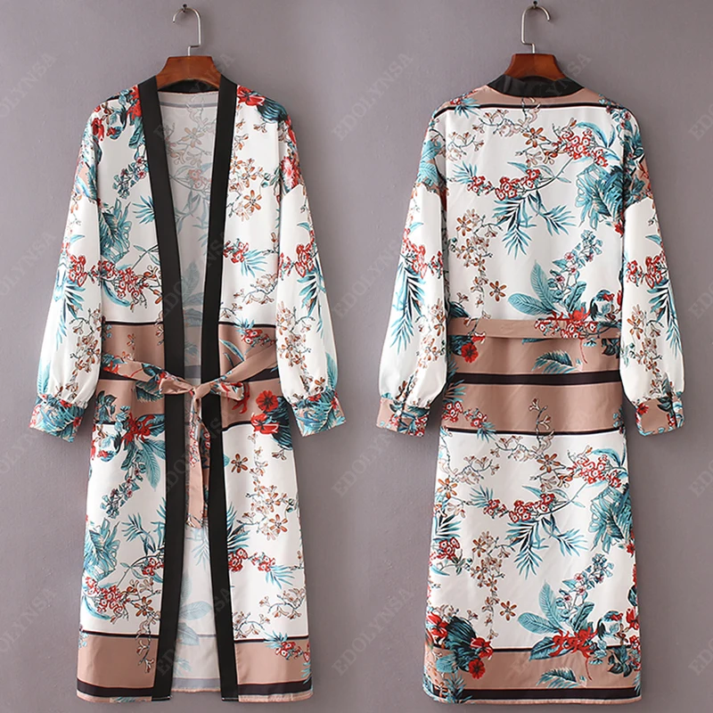 Накидки для бикини с принтом в стиле бохо длинное кимоно поясом кардиган белая