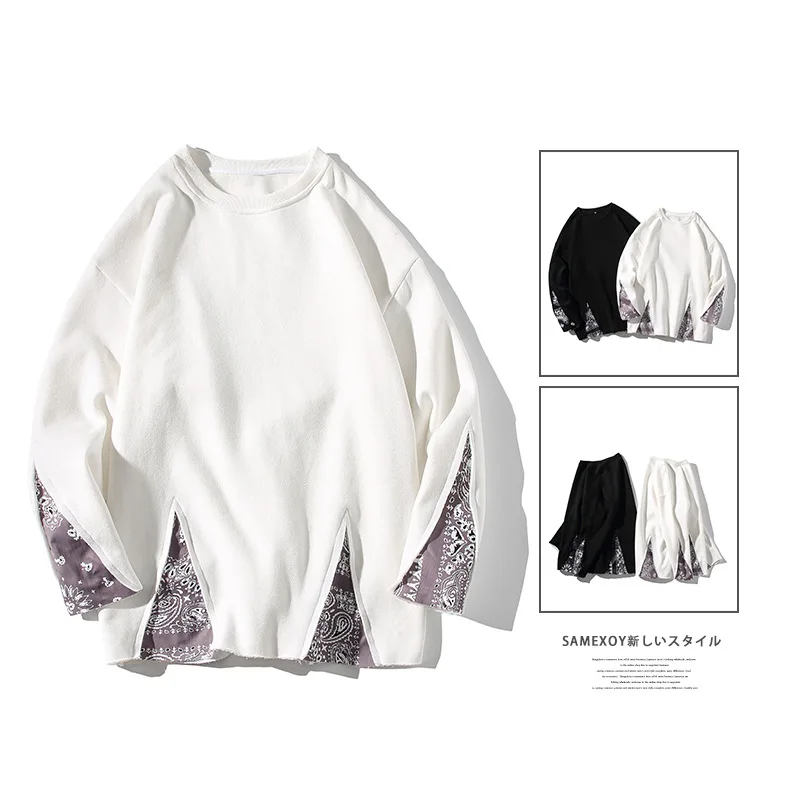 

2021 new men's sweater autumn wear port fashion brand loose large size cashew flower color matching round neck sweater men