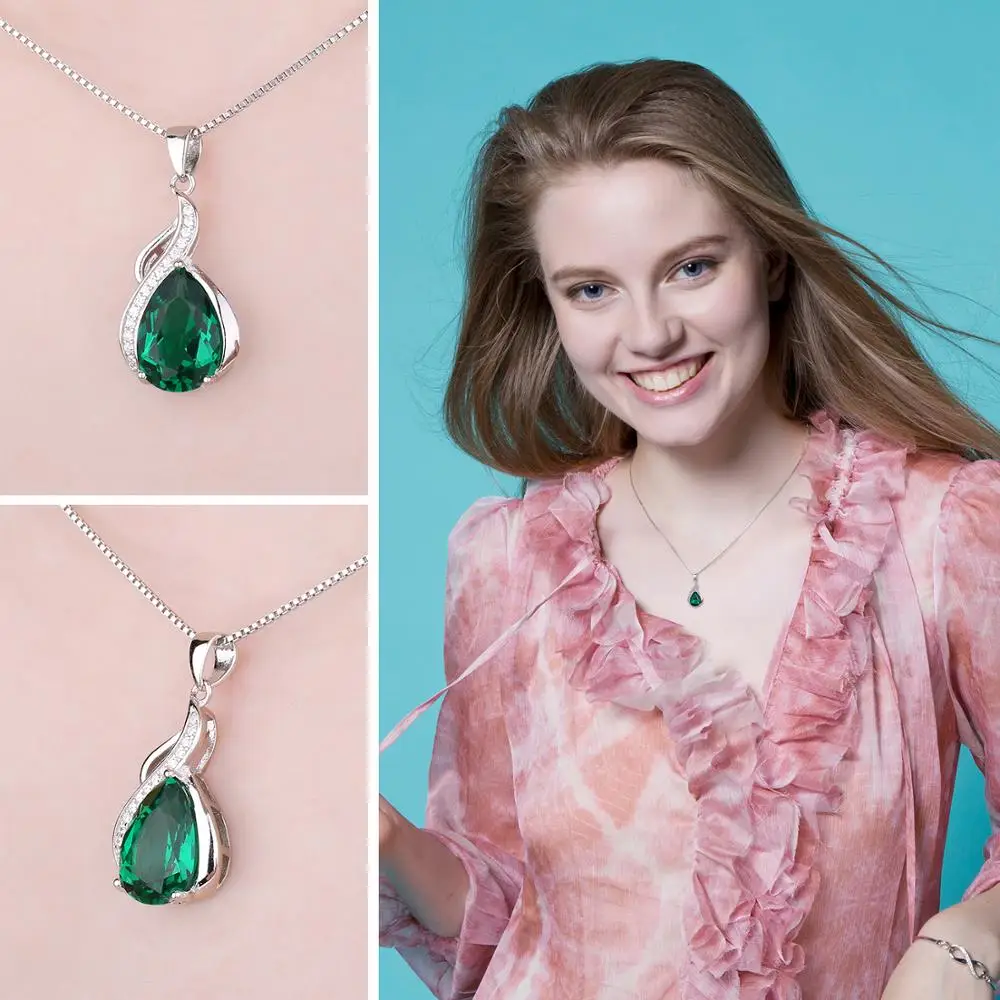 Jpalace Simulated Nano Emerald Pendant Necklace 925 Sterling Silver Gemstones Choker Statement Women No Chain | Украшения и