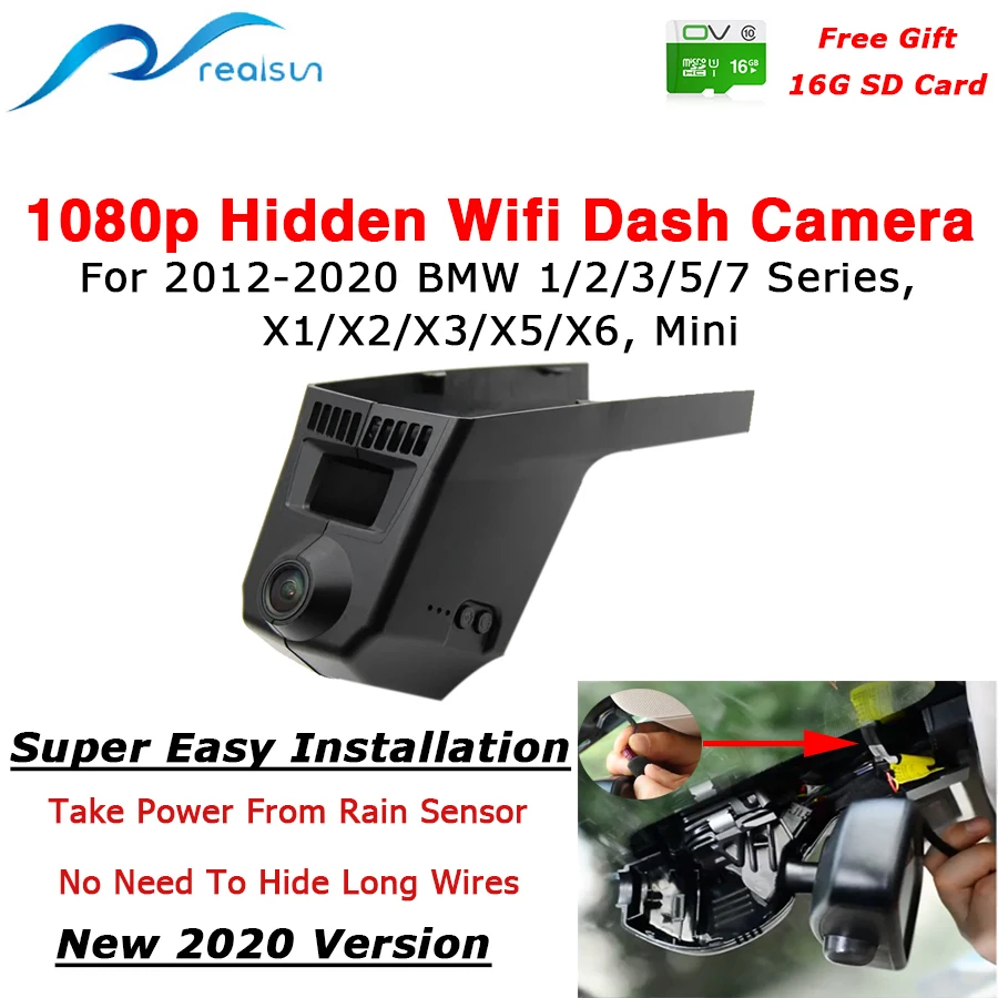 Автомобильный видеорегистратор Realsun 1080P с Wi Fi 12 миллионов пикселей легкая