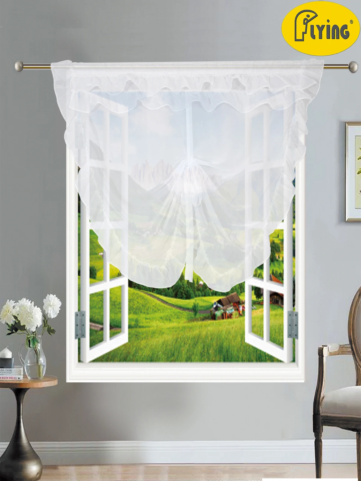 

Flying Light Voile Curtain with Frilling Design for Kitchen and Small Window