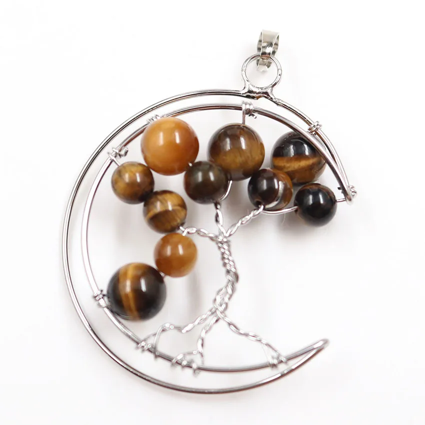 Посеребренная проволочная оболочка полумесяц тигровый глаз каменная подвеска
