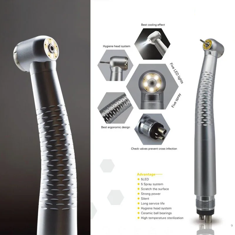 1 Piece Dental High-speed Handpiece LED Cartridge Air Turbine Fiber Optic Standard Head 2-hole/4-hole