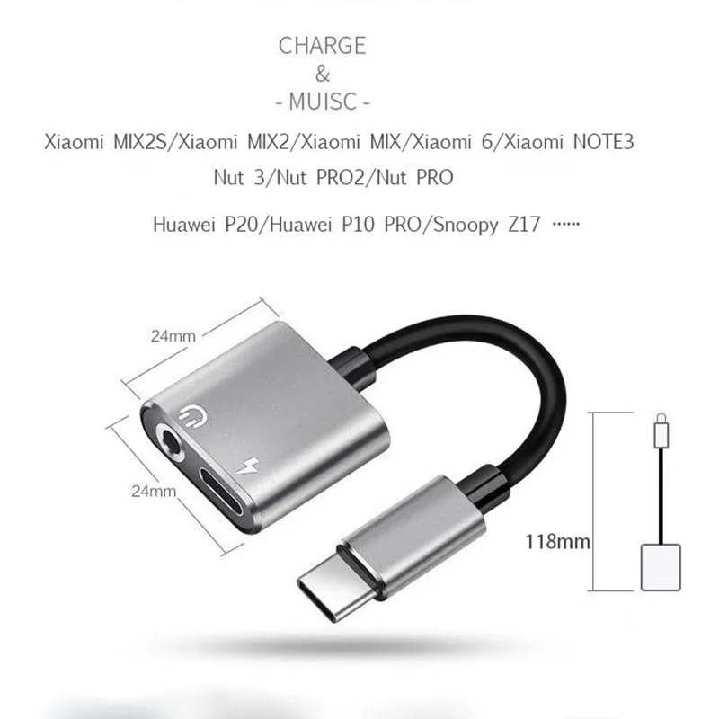 Переходник 2 в 1 с Usb Type C на аудиоразъем Aux 3 5 мм для Xiaomi Mi9 Huawei Mate 20 P30 Pro USB-адаптер |