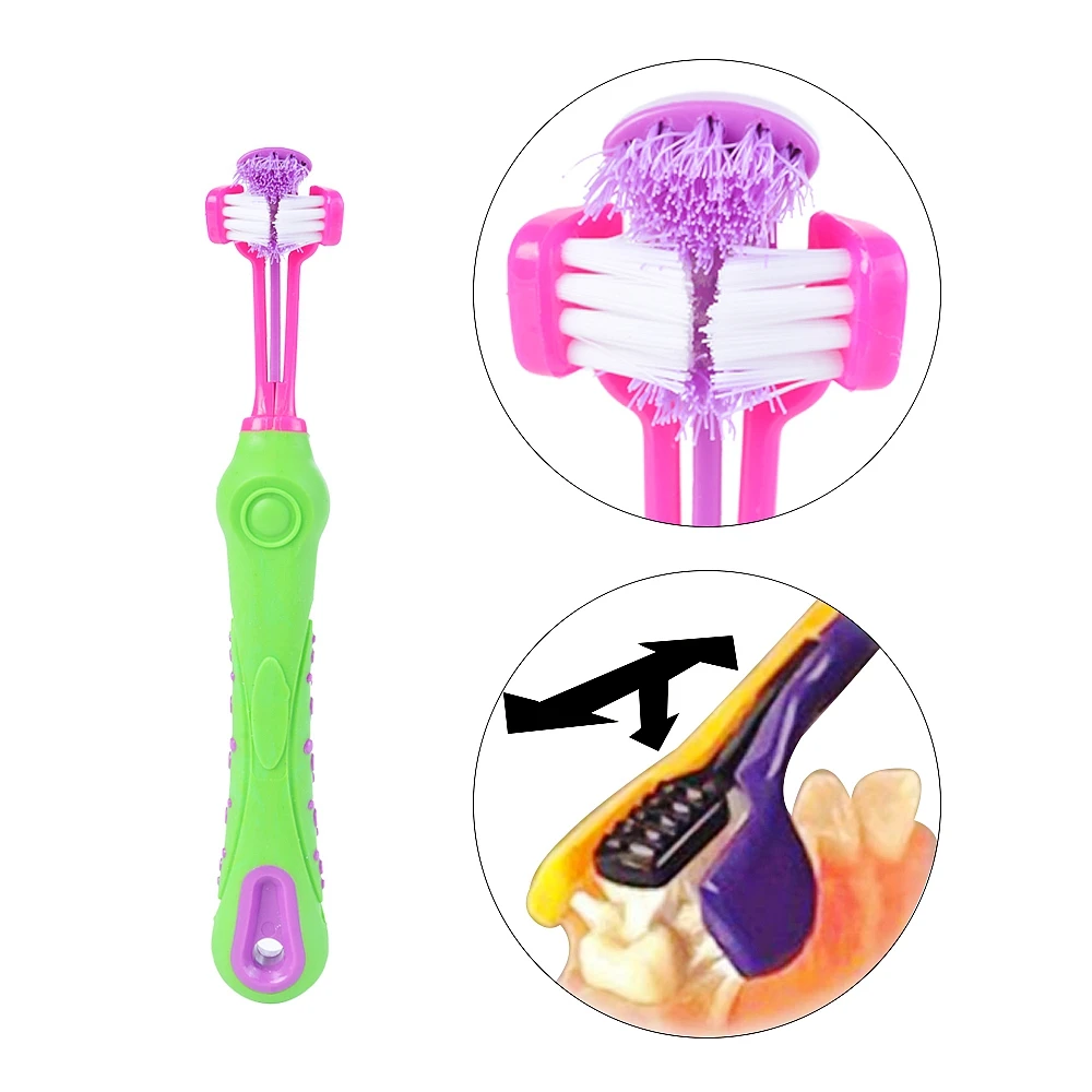 Собака зубная щетка для животных три стороны эффективная Чистка чистки зубов