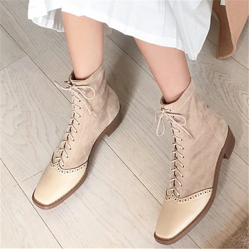 Jual Sepatu Bot Pergelangan Kaki Wanita Kulit Fashion Baru Sepatu Bot Pendek Wanita Bertali Hak Tebal Bersirkulasi Botas Feminina Lembut