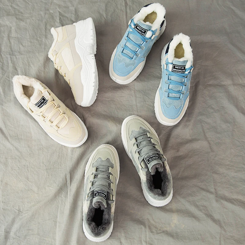 

Женские кроссовки на платформе SWYIVY, зимние теплые кроссовки из флока, Повседневная дышащая обувь на среднем каблуке, 2019