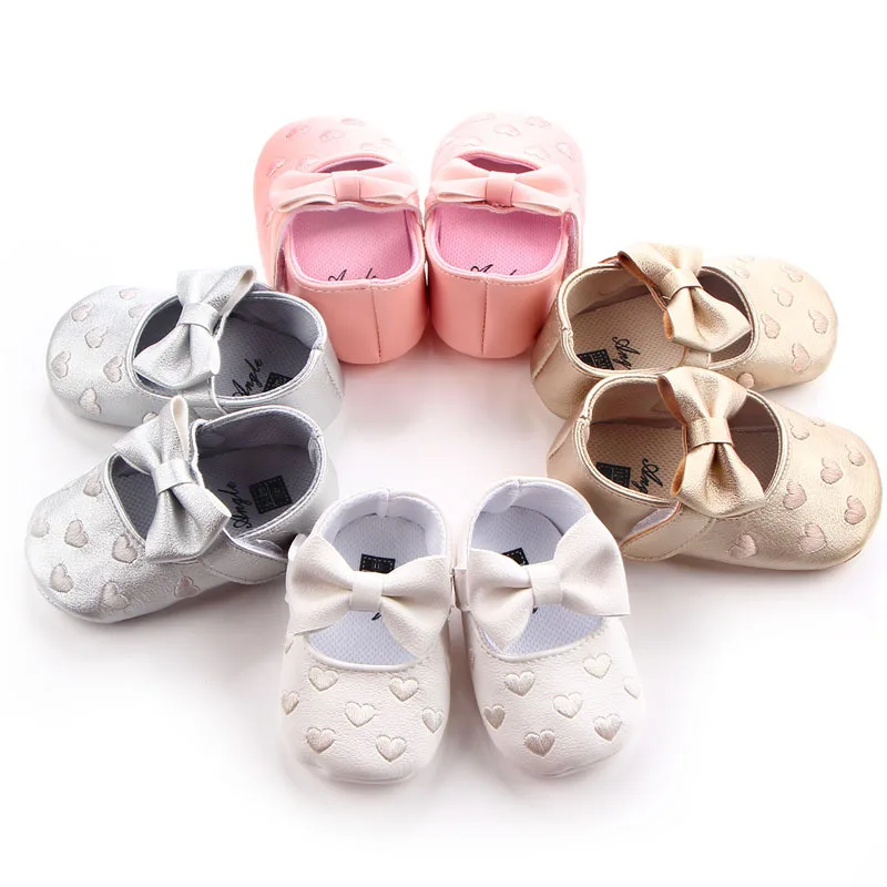 

New 0-18M Toddler Baby Girl Soft PU Princess Shoes Moccasins First walkers Bow Heart Shape Infant Prewalker Newborn Baby Shoes