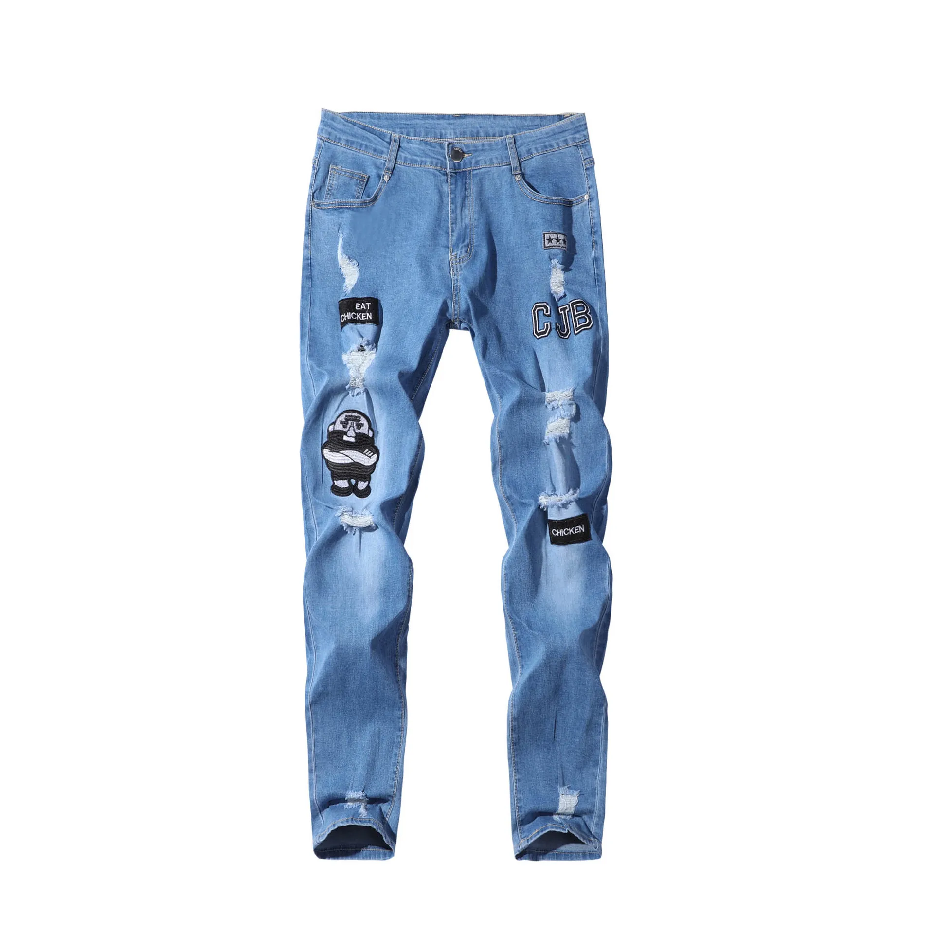 

Jeans for Men's Clothing Jeans Pants Vintage Skinny Patch Badge Fashion Denim Trousers Hip Hop Streetwear Pencil Pant