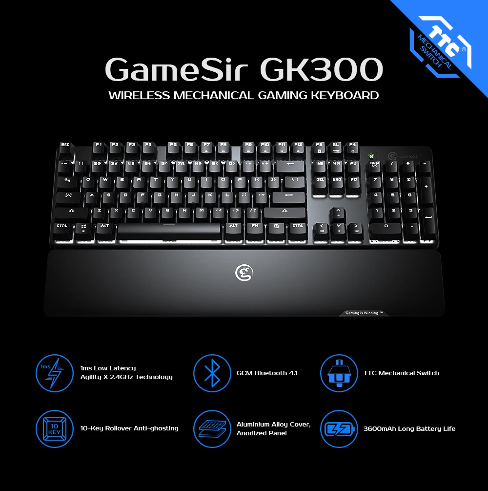 Механическая клавиатура GameSir GK300 Беспроводная игровая 104 TTC красные и синие