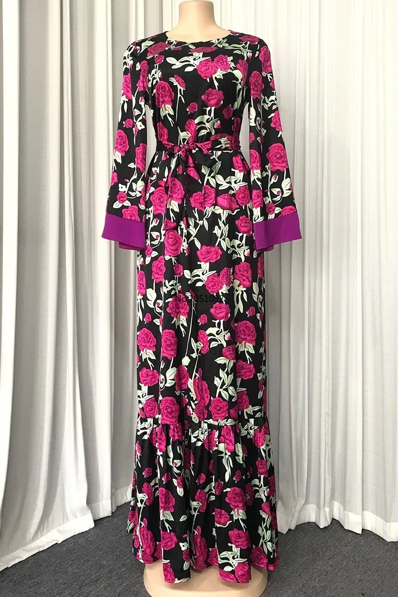 Свободное платье для мамы в африканском стиле большого размера с круглым вырезом