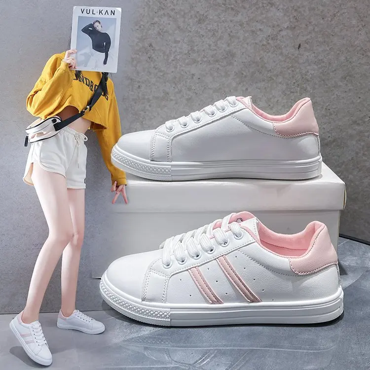 

Кроссовки женские из ПУ кожи, дышащие, на платформе, на шнуровке, Вулканизированная подошва, Повседневная теннисная обувь, белые