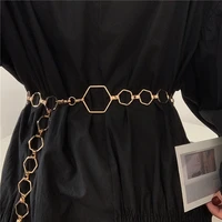 womens runway fashion gold hexagon cummerbunds female dress corsets waistband belts decoration narrow belt r202
