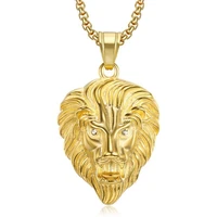 hip hop lion head pendant chains for men gold color stainless steel animal necklaces male iced out bling jewelry dropshipping