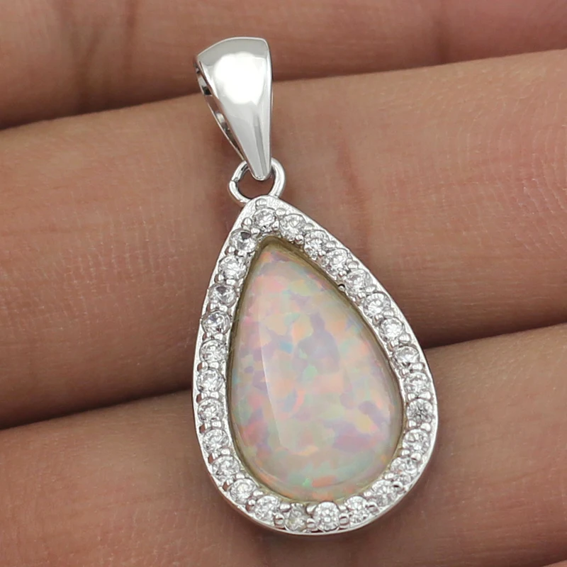 

Synthetic White Fire Opal Water Drop Silver Plated Pendant for Women Party OP407