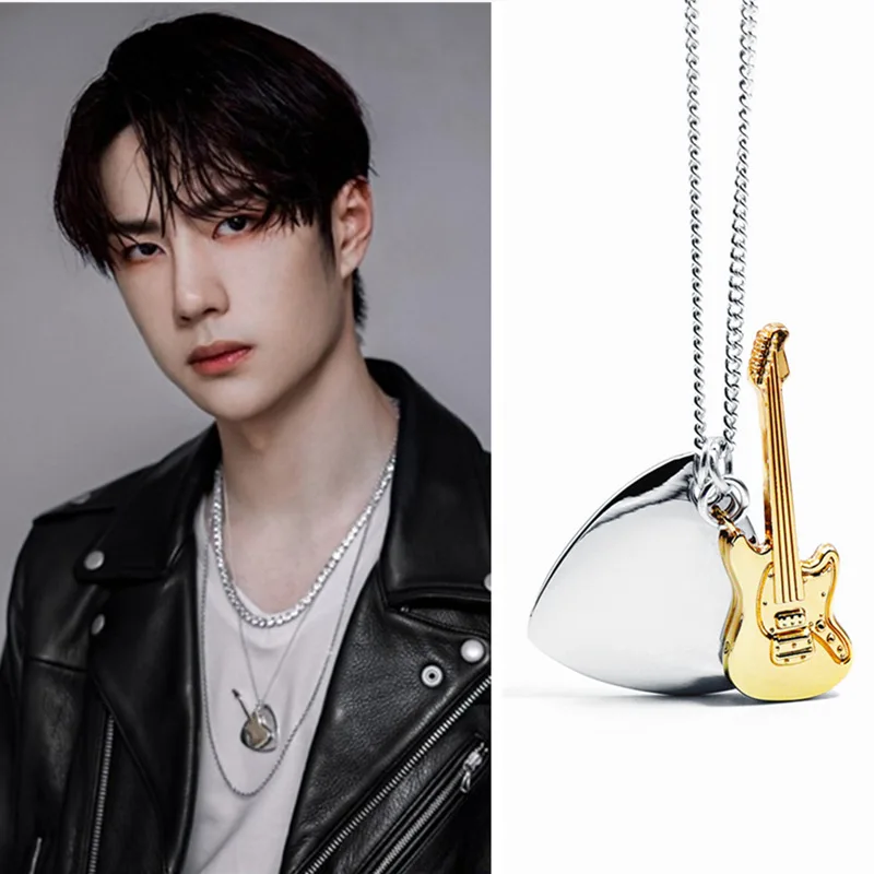 Kemstone Yibo Same Style Guitar Music Pendant Gold Silver Plated Necklace for Women Mens Hip Hop Stainless Steel Jewelry Gift | Украшения и