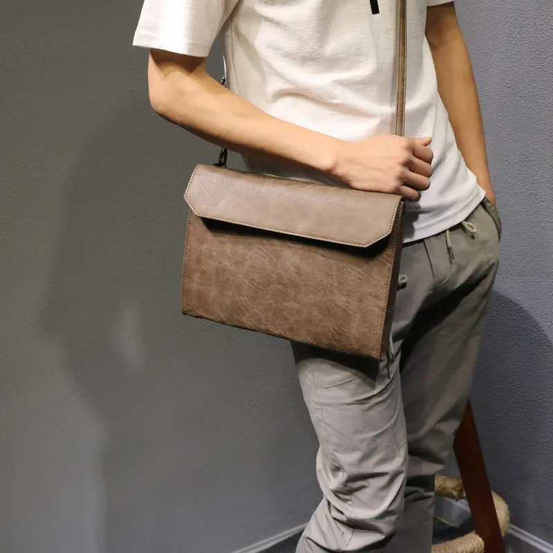 

New Fashion Business Men's Clutch Bags Brand Designer Leather PU Shoulder Messenger Bag Document Envelope Clutches Wrist Wallets