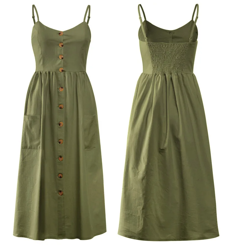 

Women's Sundress 2021Sexy Elegant Midi Button Dress Ladies Summer Vintage Vestidos Fiesta Backless Plus Size Boho Beach Dresses