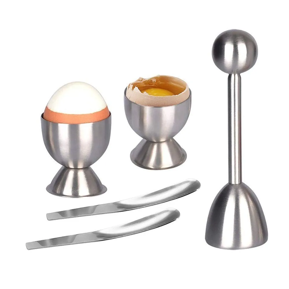 5PCS/set Stainless Steel Boiled Egg Topper EggShell Cracker Opener  Egg Spoon Holder Kitchen Gadgets
