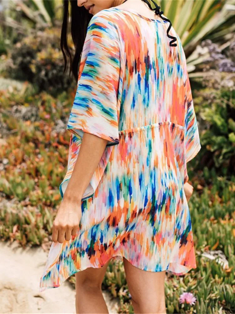 Женское шифоновое пляжное бикини с принтом тай-Дай глубоким V-образным вырезом |