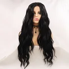 Длинный черный прямой синтетический кружевной передний парик кудрявые безклеевые Тело водная волна предварительно выщипанные волосы для женщин Косплей фронтальные парики