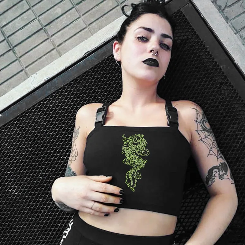 2021 сексуальные укороченные майки с вышивкой дракона Женские топы открытой