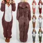 Новинка 2021, Женский Плюшевый комбинезон, зимняя пижама с длинным рукавом, шапка с высоким воротником на молнии, теплая одежда для девочек, комбинезон с капюшоном