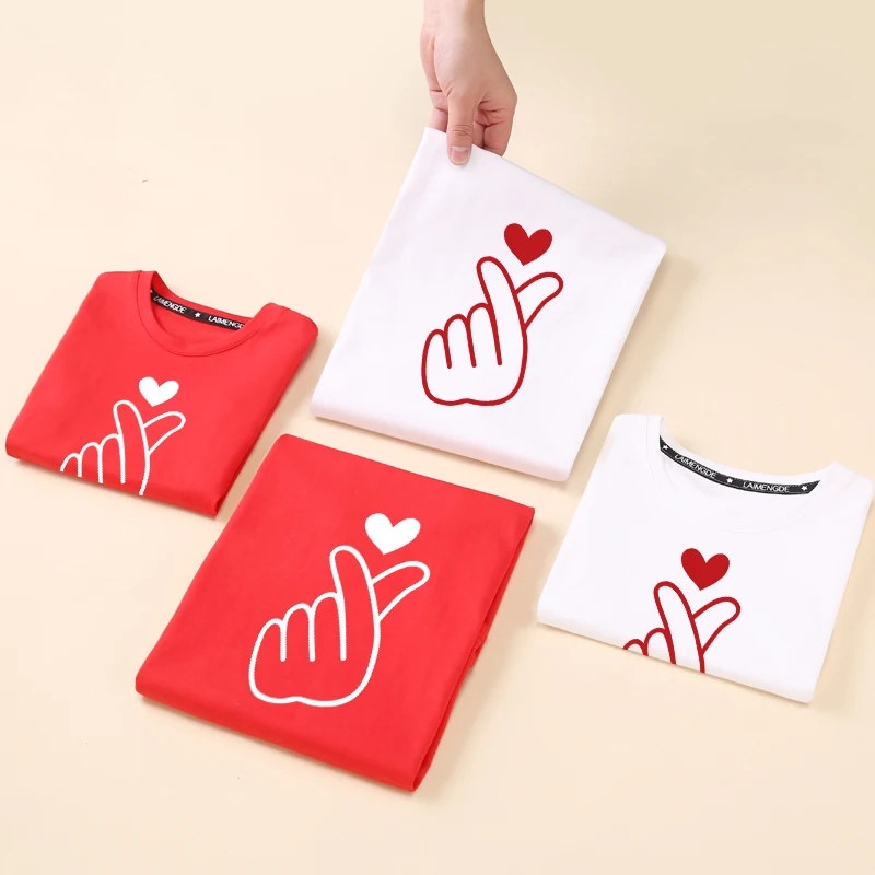 Семейная одежда LOVE Hands для мужчин и женщин топы больших размеров 5XL с коротким