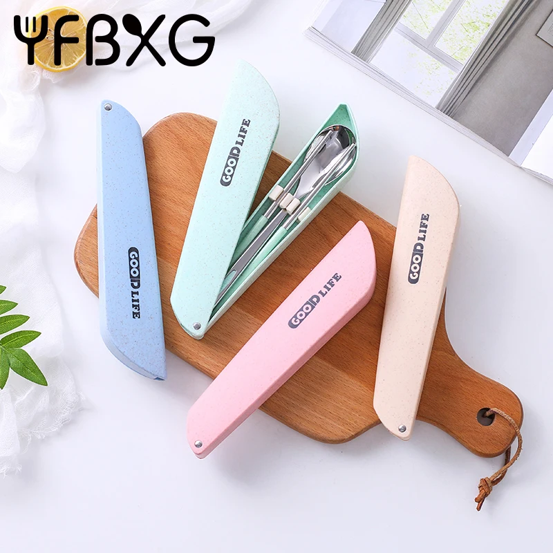 

Комплект переносной посуды 18/8, детская посуда из нержавеющей стали, кухонная утварь, ложка, палочка с коробкой, столовые приборы для кемпинг...