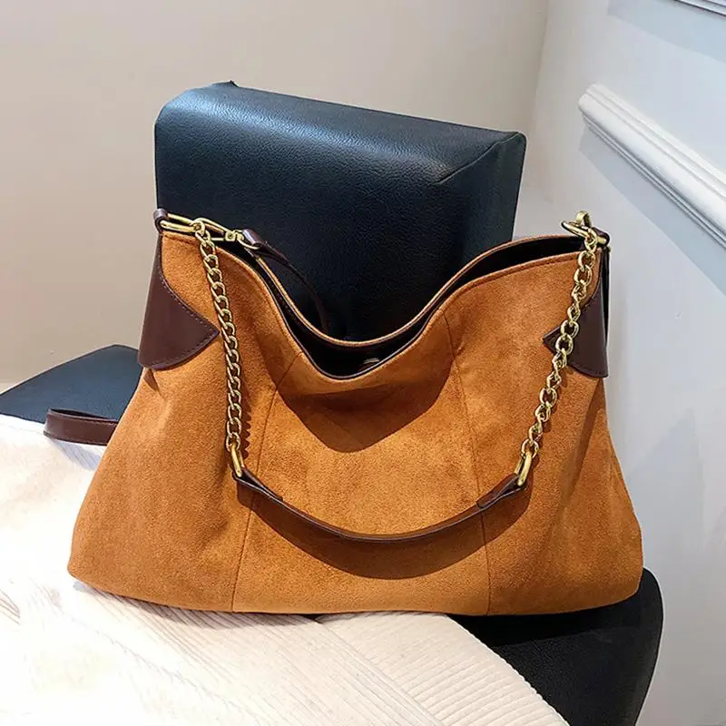 

Vintage Large Capacity Women's Tote Bags Winter Simple Trend Luxury Designer Handbags Casual Travel Chain Shoulder Shopper Bag