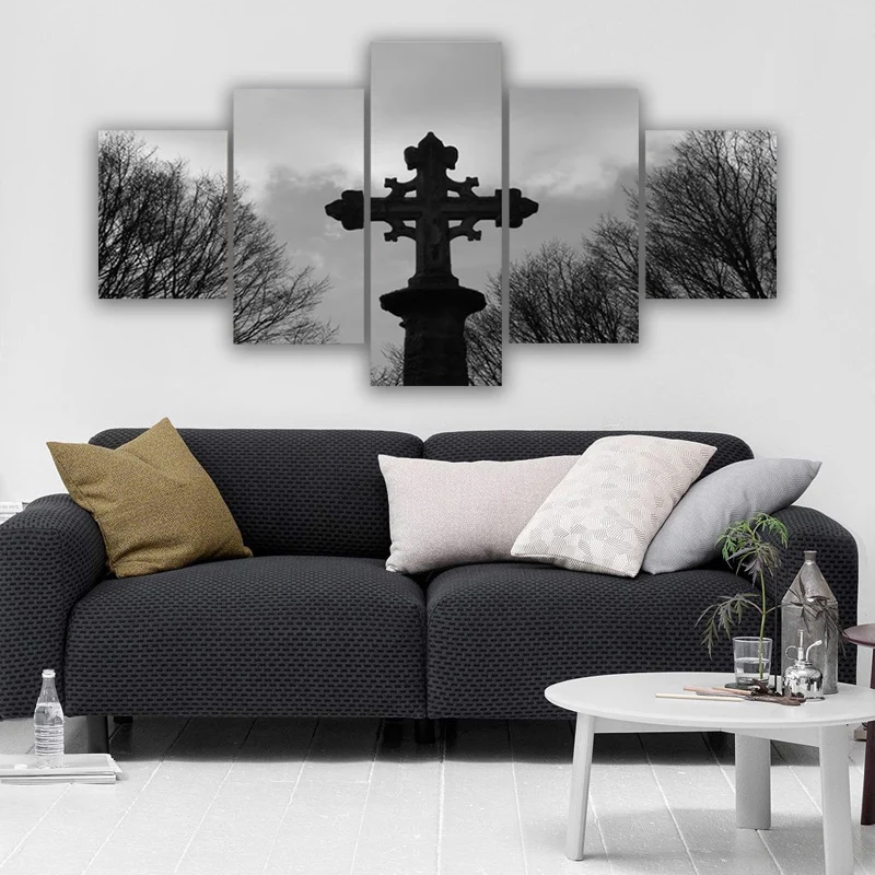 

Framed Religious Cross Celtic 5 Piece Wall Art Canvas Print posters Paintings Oil Painting Living Room Home Decor Pictures