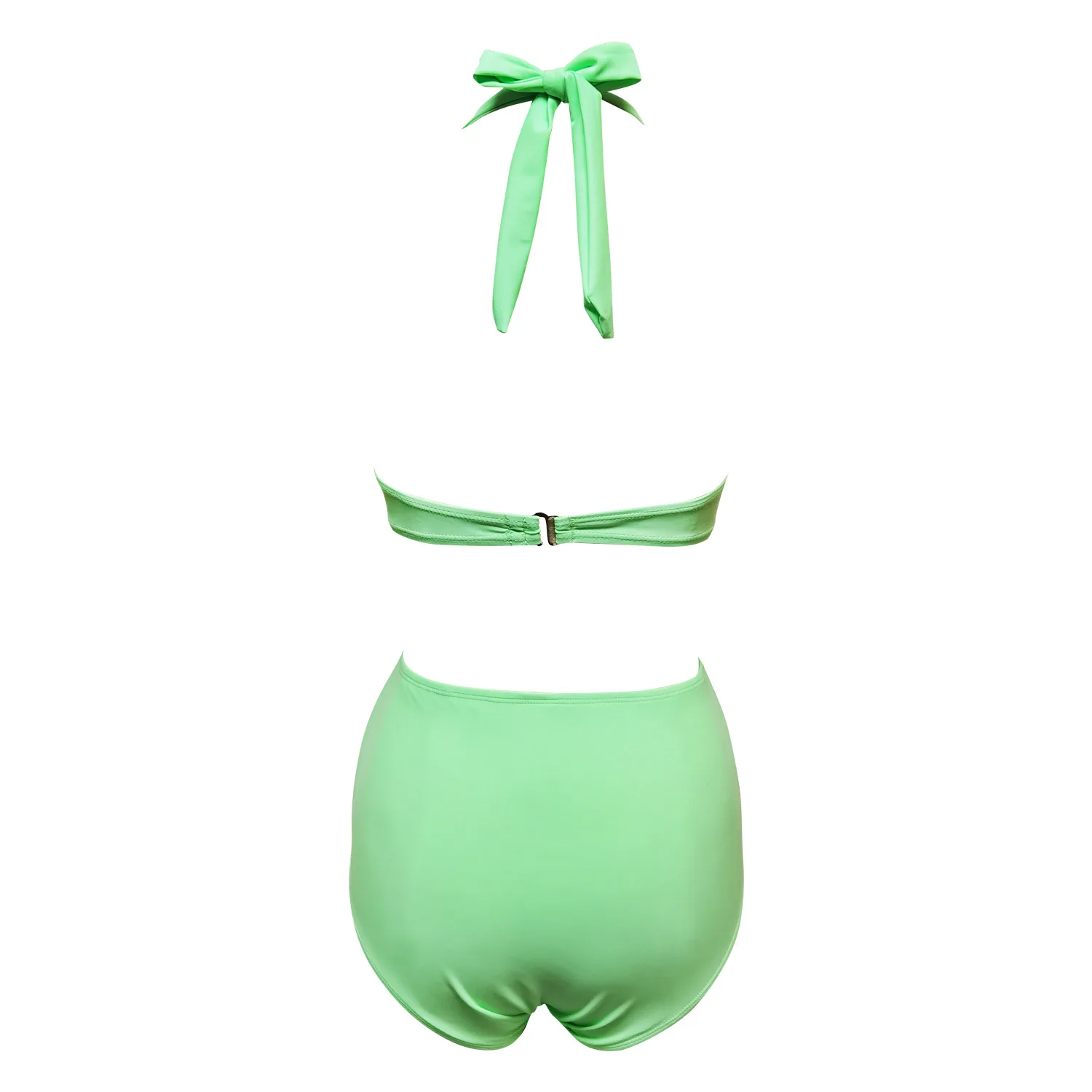 

2021 new green solid color swimsuit plus size bikini gather female swimwear