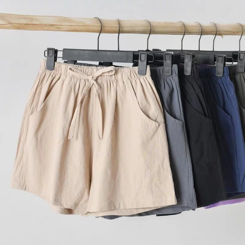 

Women Summer Flax Shorts Cotton And Linen Trousers High Waist Lady's Loose And Comfortable Hot Breeches Girls' Casual Garments