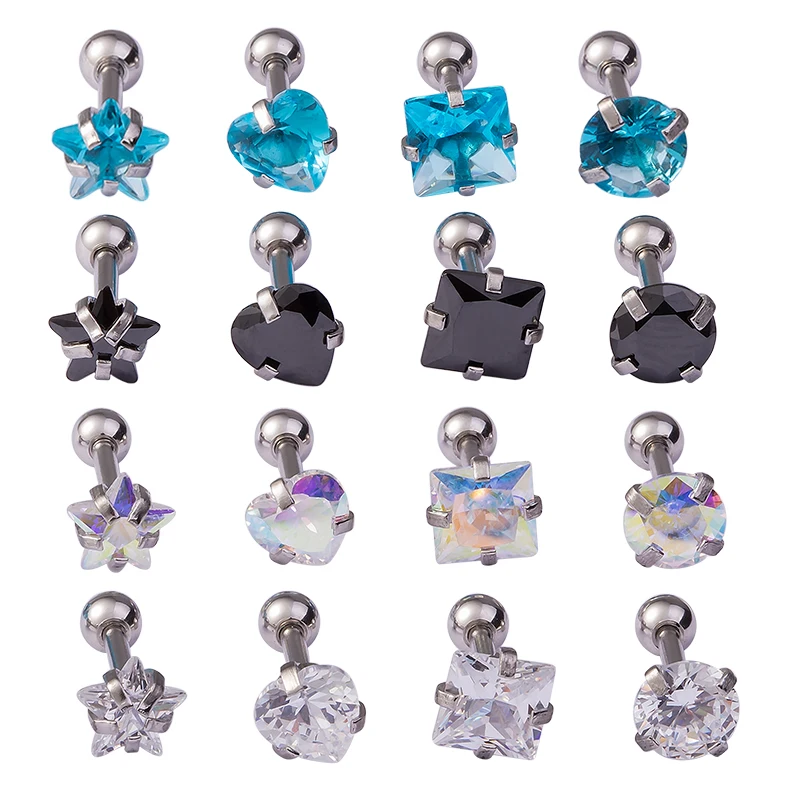 Серьги штанги женские со звездами и сердцем украшения для пирсинга спираль