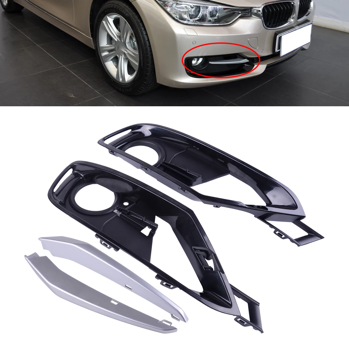 

DWCX 2 Open Grid Front Bumper Fog Light Grille 2 Chrom Trim 51117300739 51117300740 Fit for BMW 3 Series F30/F31 2012-2014 2015