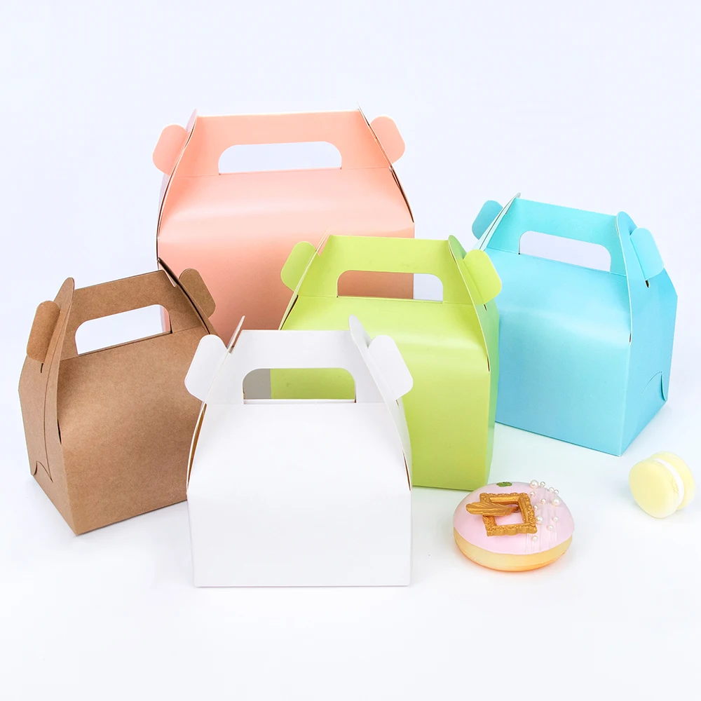 

10pcs /kraft gift box cake West Point white dessert brown pink green packaging paper cup wedding party portable paper box carton