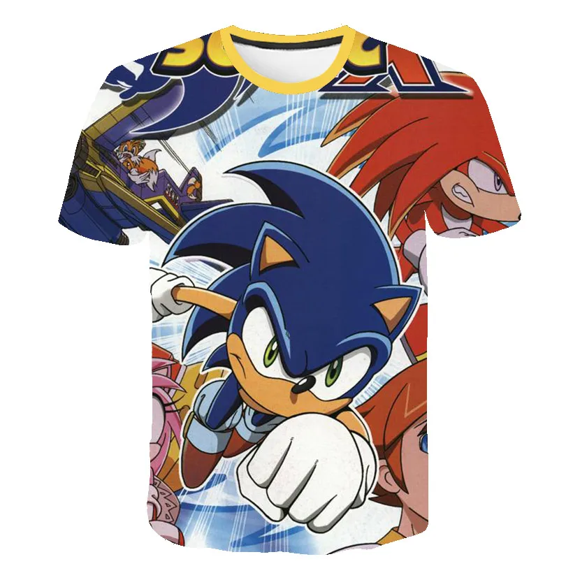 

Sonic Brothers T-shirt 3D printing summer casual short-sleeved anime top, funny loose O-neck children's wear