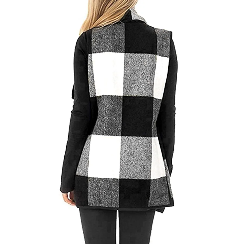 Женская куртка с карманами Sherpa стильный кардиган в клетку без рукавов отворотом
