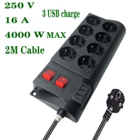 new 2 round pin eu rus plug power strip switch 2 m cable universal outlets 3 usb electrical extension cord socket network filter