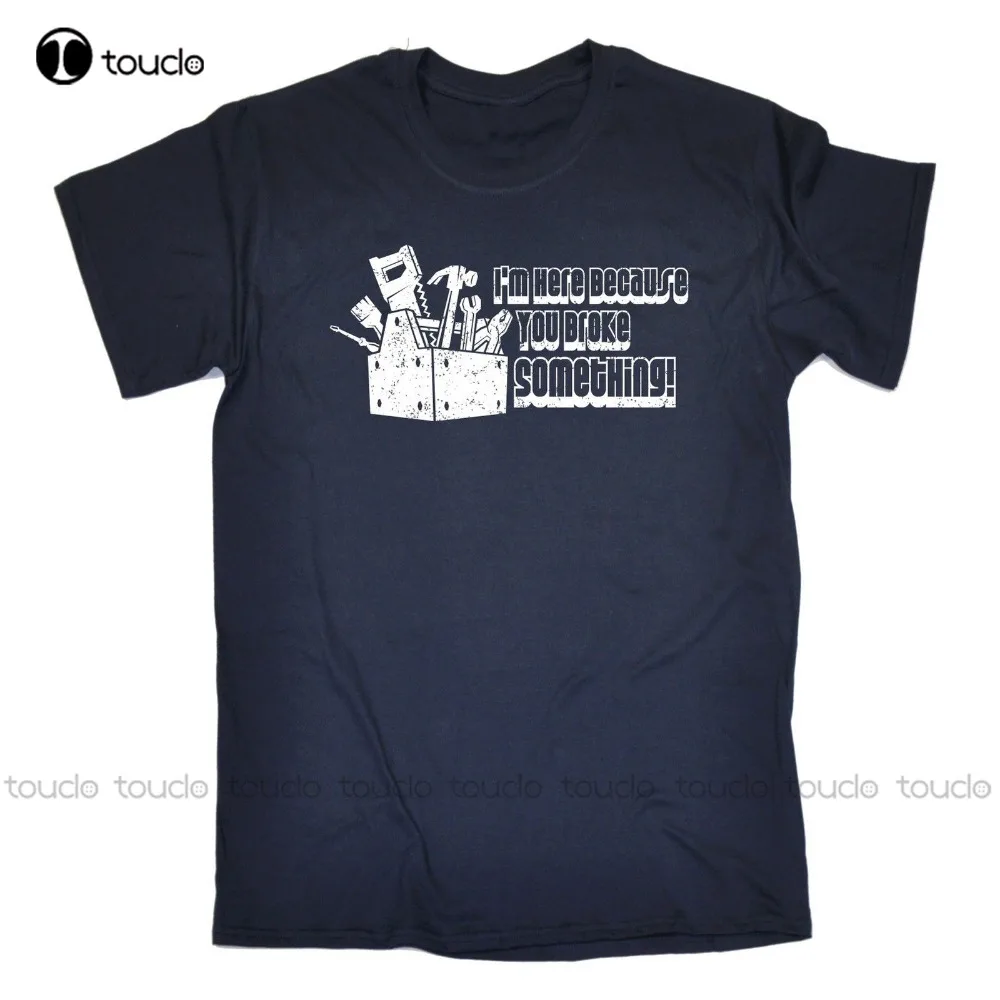 

Молодежные футболки с круглым вырезом на заказ, я здесь, потому что Вы сломали что-то, Мужская футболка, футболка для создания шуток на день р...