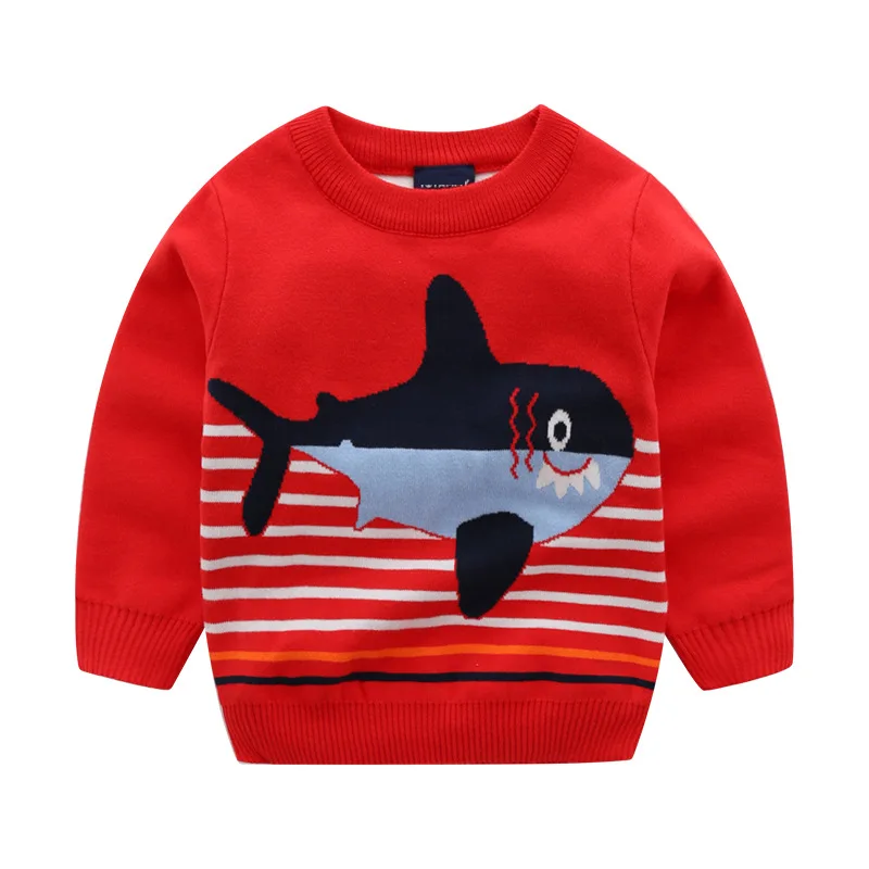 Осенне зимние детские свитера жаккардовый вязаный пуловер с акулами